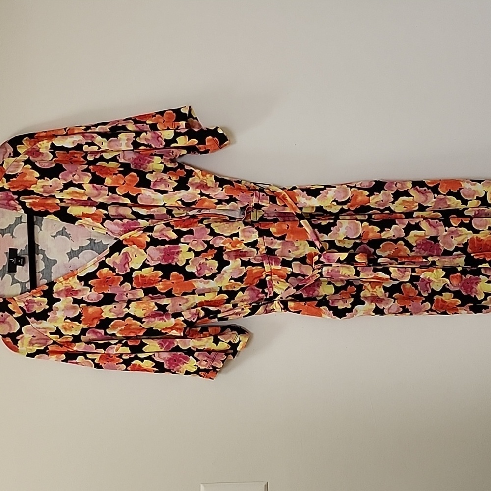 J Jason Wu Knit Printed Floral Wrap Dress Blackpink Orange  Floral Size XL - Picture 7 of 16